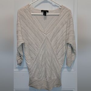 WHBM Gold Thread Cream Mix Tunic Sweater Top,  V neck with 3/4 sleeves, Size LG